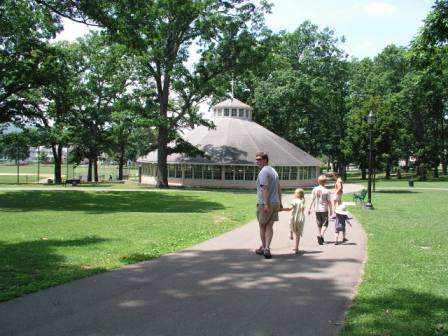 George Johnson Statue and carousel roundhouse
