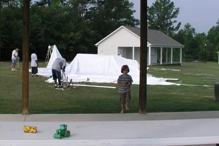 A tent to set up and food to be cooked