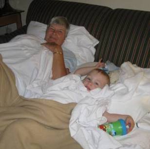 Thomas preferred Grandma's bed (and just screamed in his own).