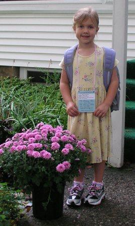 Ready for the bus on her first day of Kindergarten