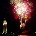 firework show @ Aloha Tower courtesy of Honolulu Star-Bulletin