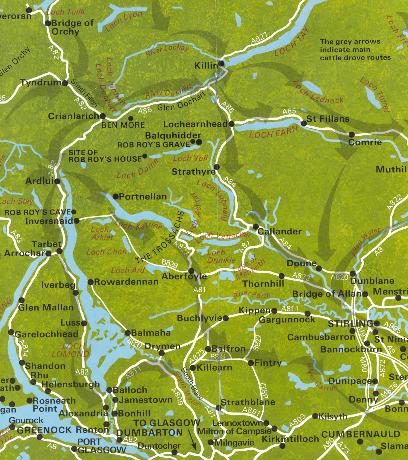 Map of Central Scotland - Balmaha is on the east bank of Loch Lomond.