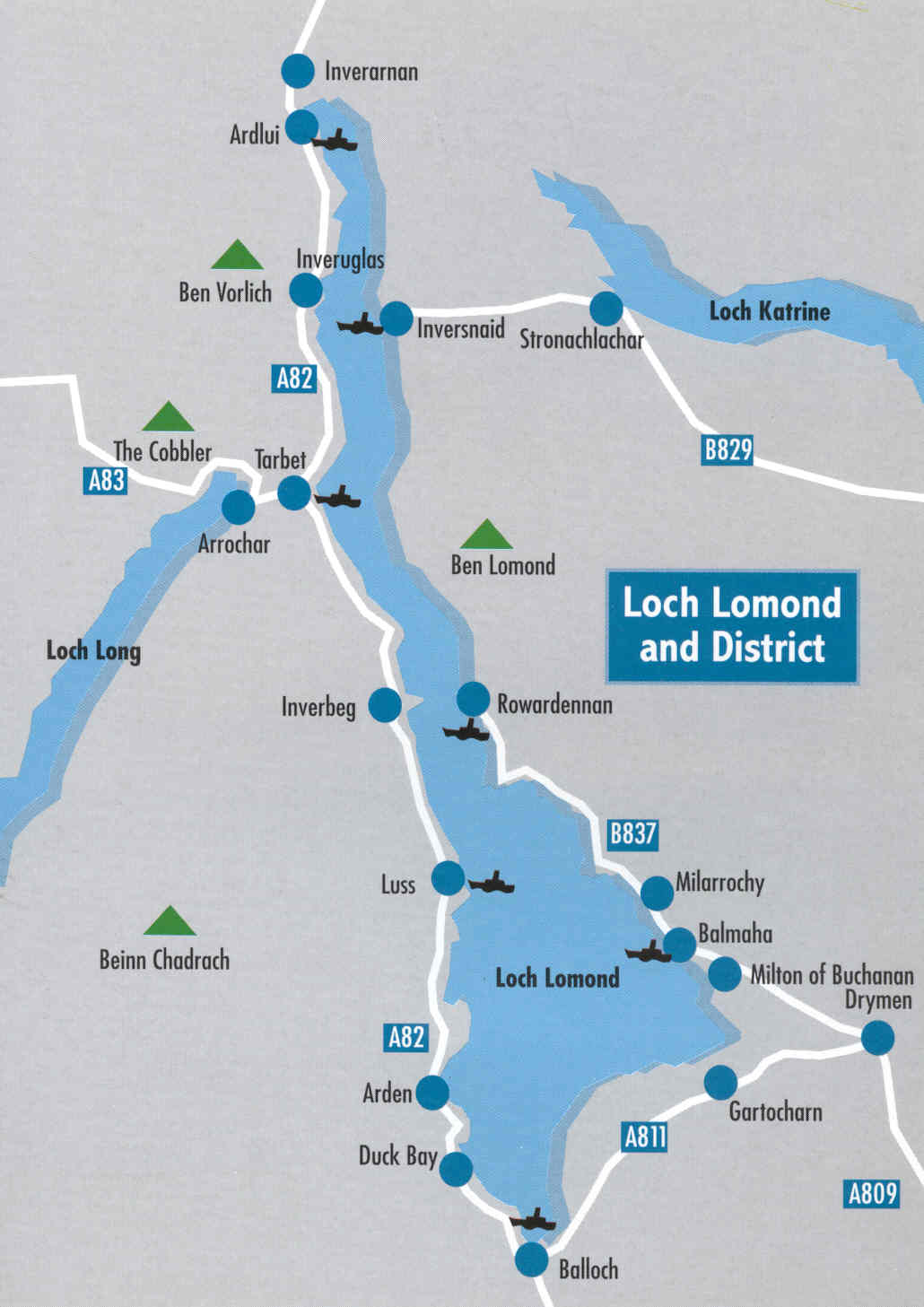 Map of Loch Lomond - Balmaha is on the south-east corner of the Loch.