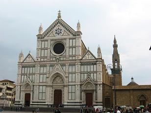 This is the marble fascade of the Church of the Holy Cross in Florence.
