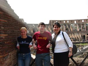 Rachel, Vikki, and I stand on one of the areas overlooking the Colosseum.&nbsp; Vikki is our secretary here at the Artemis.&nbsp; We were blessed to have her come with us to Italy.