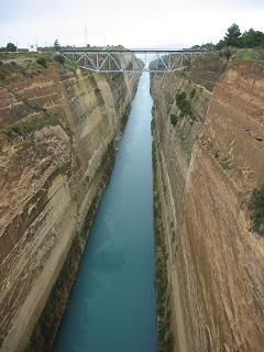 Corinthian Canal which stretches 4 miles to connect the Aegean Sea to the Bay of Corinth