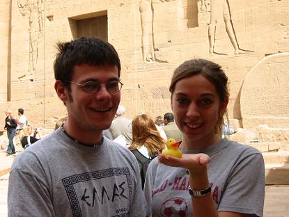 Me, Chelsea, and the rubber ducky at the Temple of Philae