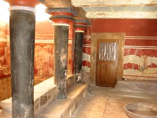 A section of the throne room in the palace of King Menos.&nbsp; Most of this room and everything else at the site has been reconstructed or painted to represent the excavators idea of the original.