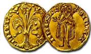 Gold coins of Florence from the 13th century.