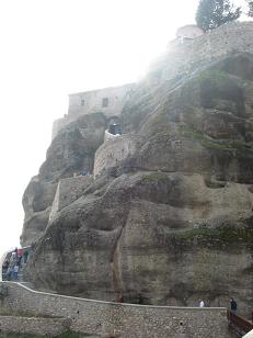 Stairs wind their way up to one of the monasteries at Meteora.&nbsp; Some of us would have enjoyed the challenge of rock climbing or pulling ourselves up in a basket.