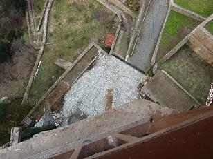This is a look straight down over the edge from atop one of the lower monasteries.