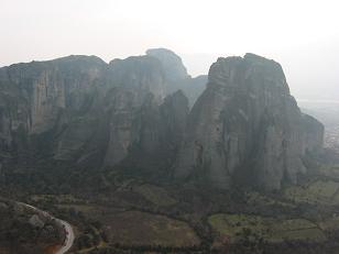 The Meteora rocks stand like a rocky forest on the edge of the plain of Thessaly.