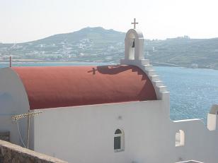 A church with a great view of the Aegean Sea.