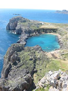 View of the sea from atop the acropolis at Lindos.
