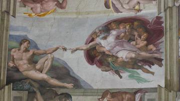 Michelangelo did a magnificent job with the Sistine Chapel ceiling.&nbsp; This is the Creation of Man scene, which is the centerpiece of the ceiling.