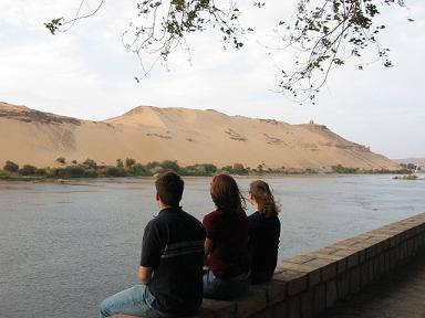 Jeff, Linea, and Lindsey relaxing by the Nile.