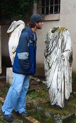 Is he a turtle?&nbsp; Richard looks for the statue's head.