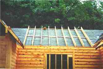 log home construction, great room roof construction
