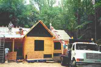 log home construction, shingle delivery