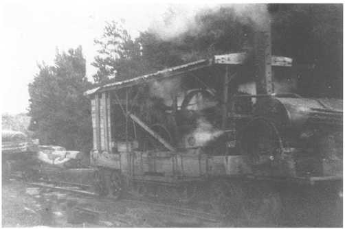 Britton Bros "Marshall" loco on the head of a disconnect log train