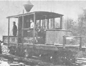 This small vertical boiler Class A Climax was affectionately known as the "Goldbug". The tank end closest to the photographer was considered to be the front.