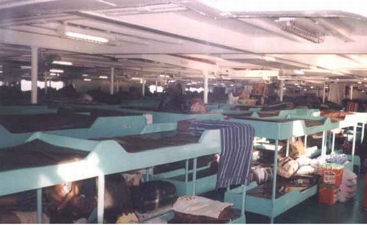 sleeping economy in the ferries.