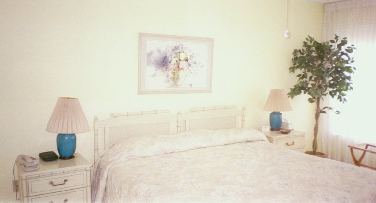 King-size bed, triple dresser, bath with walk-in shower situated next to bedroom, tv in master bedroom, all linens provided