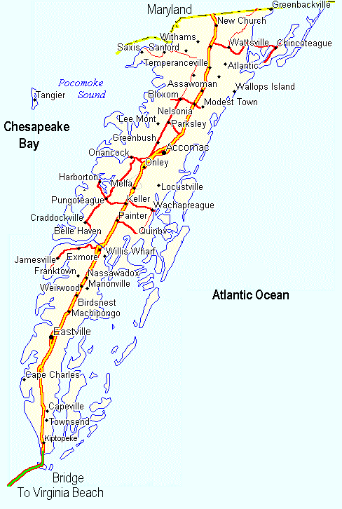 Map of the
			Eastern Shore