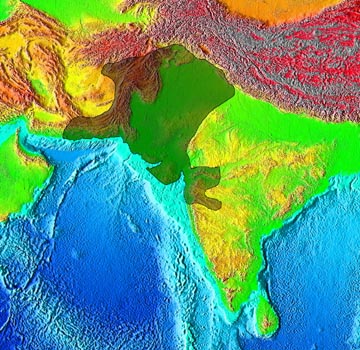 Radar image of South Asia depecting the area of the Harappa Tradition 