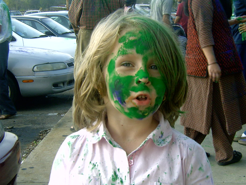 Madeline playing Holi in 2003