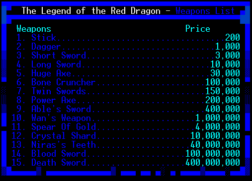 List of Weapons!!!