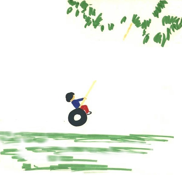 Swinging on the tire swing.