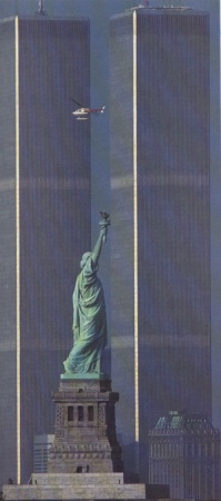 Lady Liberty looks at the Twin World Trade Towers.