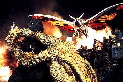 Yokohama is set ablaze during the three-way melee between the dueling title monsters!