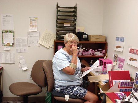 Evelyn at Desk