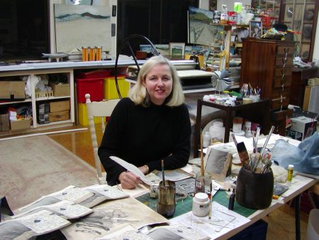 Helen Sanderson at work in her studio