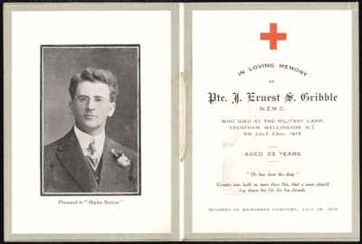 Private Gribble's memorial card