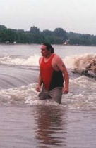Wading through the muddy waters to safety.