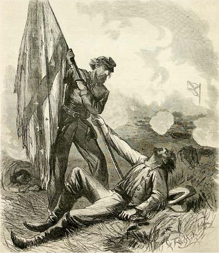 Harry Davis capturing the battle flag of the Twentieh Louisiana Regiment at the battle of Ezra Church