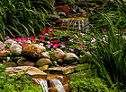 Water fall within a flower garden