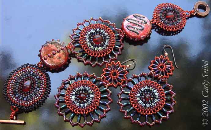 LuBelle Beads-The Red Pinwheels Bracelet and Earrings