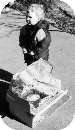 My Son outside with oven