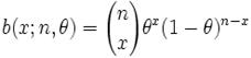 \!b(x;n,\theta)={n \choose x}\theta^x(1-\theta)^{n-x}