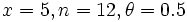 \!x = 5, n = 12, \theta = 0.5