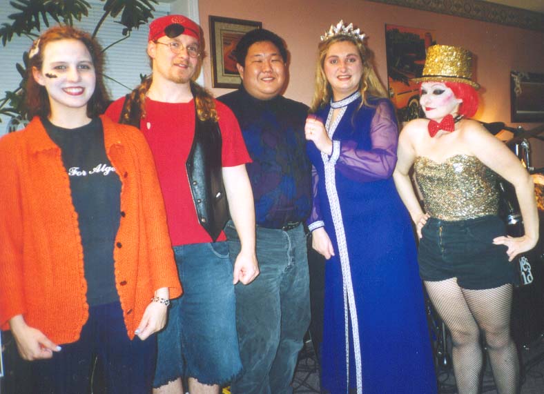 Fruheads on Hallowe'en:&nbsp; Ghoul, Pirate, Mike, Guenivere, Columbia
