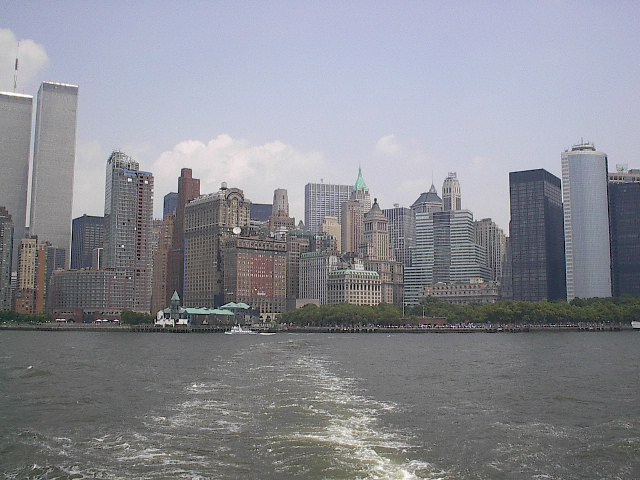 Manhatten skyline going on the ferry to the Statue of Liberty