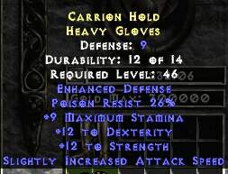 Carrion Hold Heavy Gloves: click link in description to see ranking in 'Best Rares of D2'