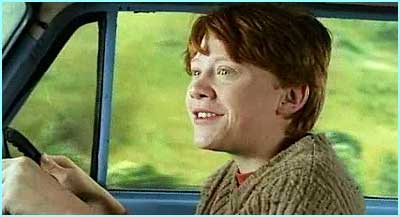Ron in car going to Hogwarts