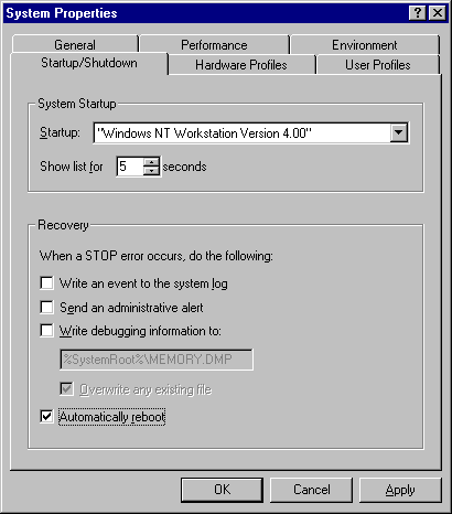 Windows NT System Properties