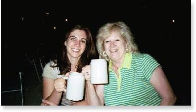 Lisa McKinney and Lynda Lambert enjoy the evening at the Augustinerkeller in Salzburg